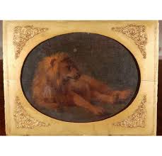 Unknown - Original, French Painting of a Recumbent Lion For ...