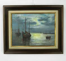 Lovely Oil Painting Framed Sailing Boats Signed R. Klein Expressionism | eBay