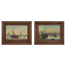 Antique Pair of Coastal Scene Maritime Oil Paintings 19th Century For Sale at 1stDibs
