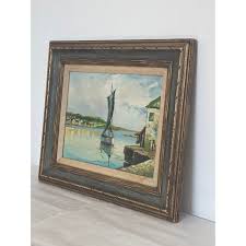 1970s Title Vintage Framed Painting Depicting a Boat Scene | Chairish