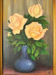 Vintage English Rose Still Life Oil Painting Vintage Tea ...