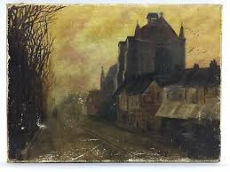 Unidentified Artist Antique Oil On canvas Houses and a Church Railroad | eBay