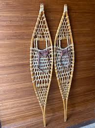 Pointed Tip Wood Snowshoes (Ojibway) with Lace & Leather ...