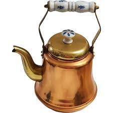 Old Dutch Copper Brass Delft Handle Knob Teapot/Kettle ...