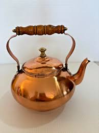Vintage Interpur Taiwan Copper Tea Kettle Teapot Wood Handle ...