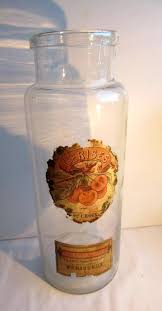 Grand bocal à cerises ancien en verre, étiquettes dorigine ...