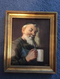 vintage oil painting reproduction H. Faust: Old Man and His ...