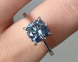 2.00 Ct Cushion Cut Blue Moissanite Ring Blue Moissanite ...