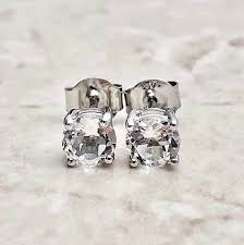 14 Karat White Gold April Birthstone Round White Topaz Stud ...
