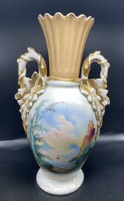 Antique Porcelain Hand Painted Vase with House On Cliff ...