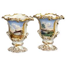 Antique Pair of German Porcelain Hand Painted and Gilt ...