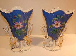 Antique Porcelain Pair Large Vases, Blue w Florals, Gold Tone | eBay