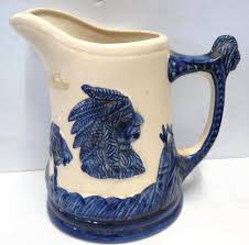 Sold at Auction: Old Sleepy Eye Pottery Cobalt Blue+White Pitcher 9in"