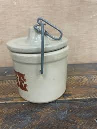 Vintage Stoneware Cheese Crock: Pottery Jar With Wire Lid - Etsy