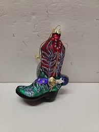 BLOWN GLASS "COWBOY BOOTS" CHRISTMAS ORNAMENT Red Green Blue ...