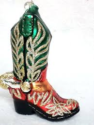 VINTAGE GLASS BLOWN GLITTER 6" COWBOY BOOT WESTERN CHRISTMAS ...