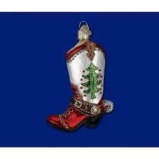 OLD WORLD CHRISTMAS 32159 Christmas Cowboy Boot Glass Ornament