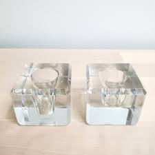 Pair of Vintage Lead Crystal Glass Candle Holders Cube ...
