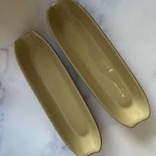Vintage Earthenware Corn on the Cob Holders Dishes Bowls Brown Beige Set Of 2 9" | eBay