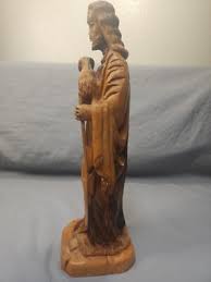 Vtg Olive Wood Hand Carved Statue of Jesus Shepard Holding ...