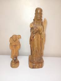 2 Vintage Hand Carved Olive Wood Statues. 2.5" X 10" 1.5" X ...