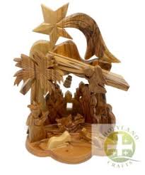 Hand Carved Olive Wood Grotto. Nativity church and shooting ...