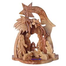 Wooden Nativity scene, hand made from olive wood in Bethlehem.