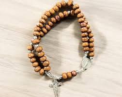 Handmade Wood Bead Rosary Bracelet: Miraculous Medal, Silver ...
