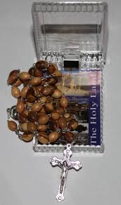 Large Natural Olive Wood Jerusalem Rosary w/Soil, Silver ...