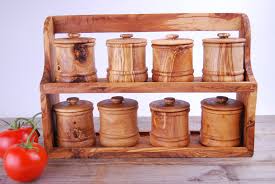 Olive Wood Spice Rack With 8 Cannisters - Etsy