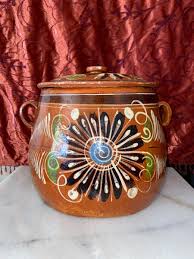 Vintage Tlaquepaque Mexican Redware Bean Pot with Lid Hand Made & Painted 11.5" | eBay