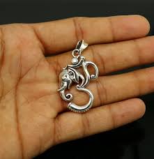 Stunning 925 sterling silver blessing Aum Ganesha pendant ...