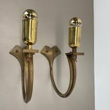 Large Brutalist Bronze Brass Wall Sconces, Italy, 1970s, Set ...