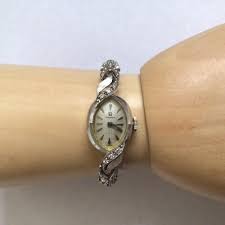 Vintage OMEGA 14K White Gold & Diamond Watch, Manual Wind & Stretch Band Small | eBay Australia