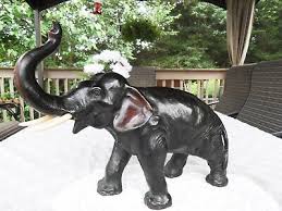 ELEPHANT BLACK LEATHER FIGURINE, VINTAGE 13.5 " TRUNK UP | eBay