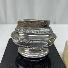 Vtg Ronson Crown Table Lighter Silver Plated Oval Ornate W ...