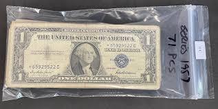 Sold at Auction: Large Group of 71 pcs Series 1957 $1 Blue Seal Silver Certificates from old collection, includes star notes