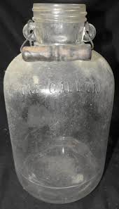 Sold at Auction: Vintage Glass Jug Jar with Wire Wooden Bail Handle One Gallon, 12"H x 6 1/2", EC