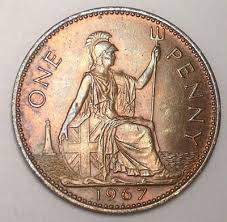 1967 UK Great Britain British One 1 Penny Elizabeth II Coin XF | eBay