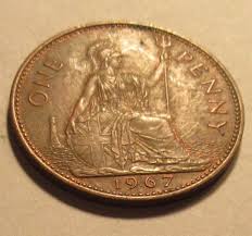 1967 Elizabeth II Dei-Gratia Regina Great Britain One Penny Cent Coin | eBay