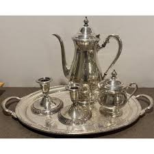 Vintage Camille Silverplate Tea/Coffee Items With Tray & Candle Sticks Holders - 5 Pieces | Chairish