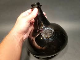 8" Antique Vintage Style Black Glass Blown Onion Wine Bottle Green | eBay