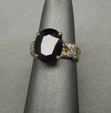 Vintage Estate 14K Gold 5.62 Carat Midnight Sapphire & Art Deco Diamond Empire Ring / Sapphire Engagement Ring / 5 Carat Sapphire Sz 5.75 - Etsy