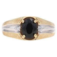 Yellow Gold Onyx and Diamond Men's Ring - 10k Oval at 1stDibs