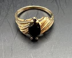 Onyx Ring 14k Yellow Gold Marquise 10x5mm Shaped Black  Textured Gold Size 5.5 | eBay