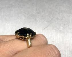 Antique Faceted Onyx Ring Set With Inlaid Diamond - Etsy