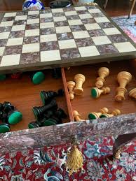 Rare Marble Wood Brass Trimmed Chess Board Box | eBay