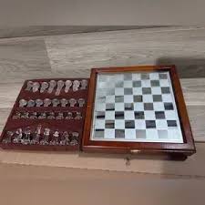 Games | Glass Chess Set With Wooden Case And Mirror Playing Board Checkers Included | Poshmark