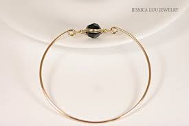 Gold Jet Black Crystal Bangle Bracelet - Free Shipping