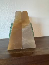 MCM Mid-Century Marble Onyx Bookends with Carved Jade Mayan ...